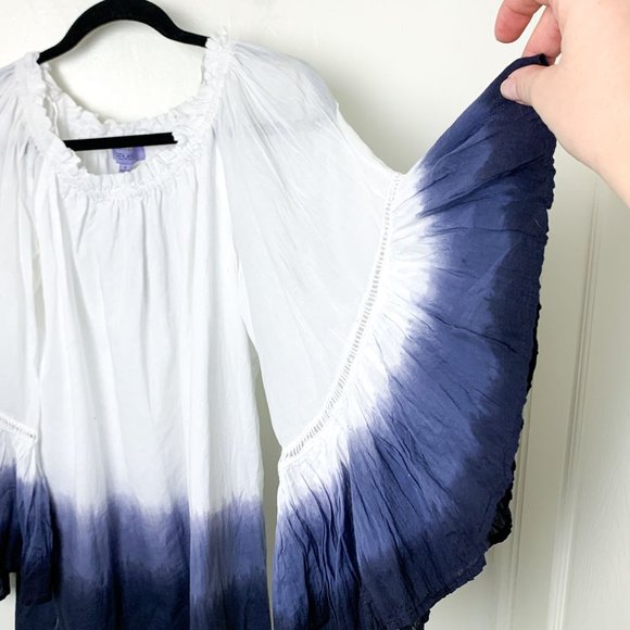 Premise oversized swing blouse ombre dip dye white blue small - Picture 3 of 7
